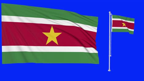 Greenscreen-Schwenkt-Surinam-Flagge-Oder-Fahnenmast